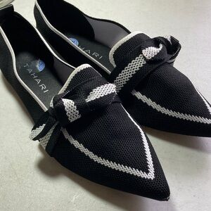 Tahari Black & White Florentina Knit Bow Flats